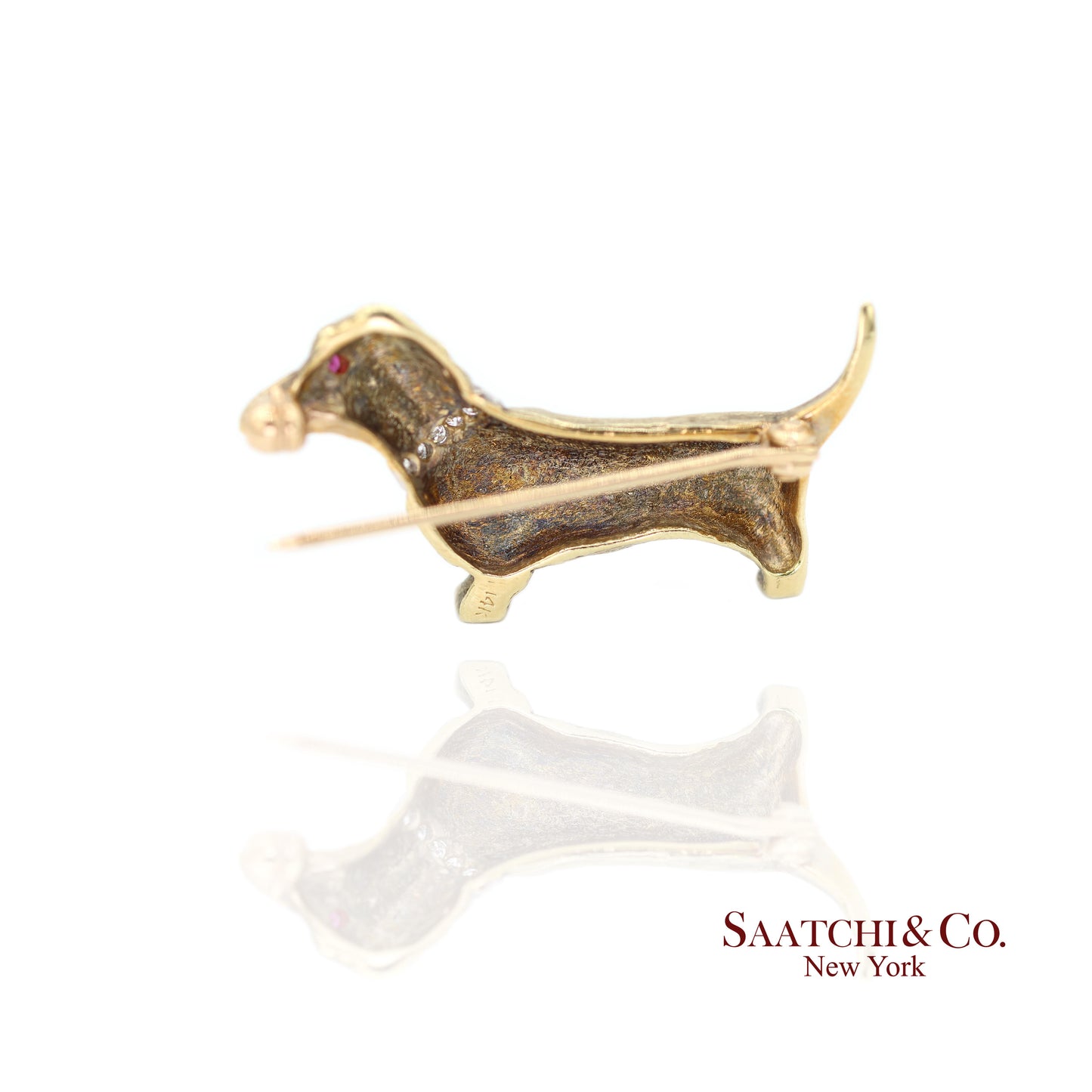 14k (585) Yellow Gold Natural Diamond Dachshund Brooch / Pin