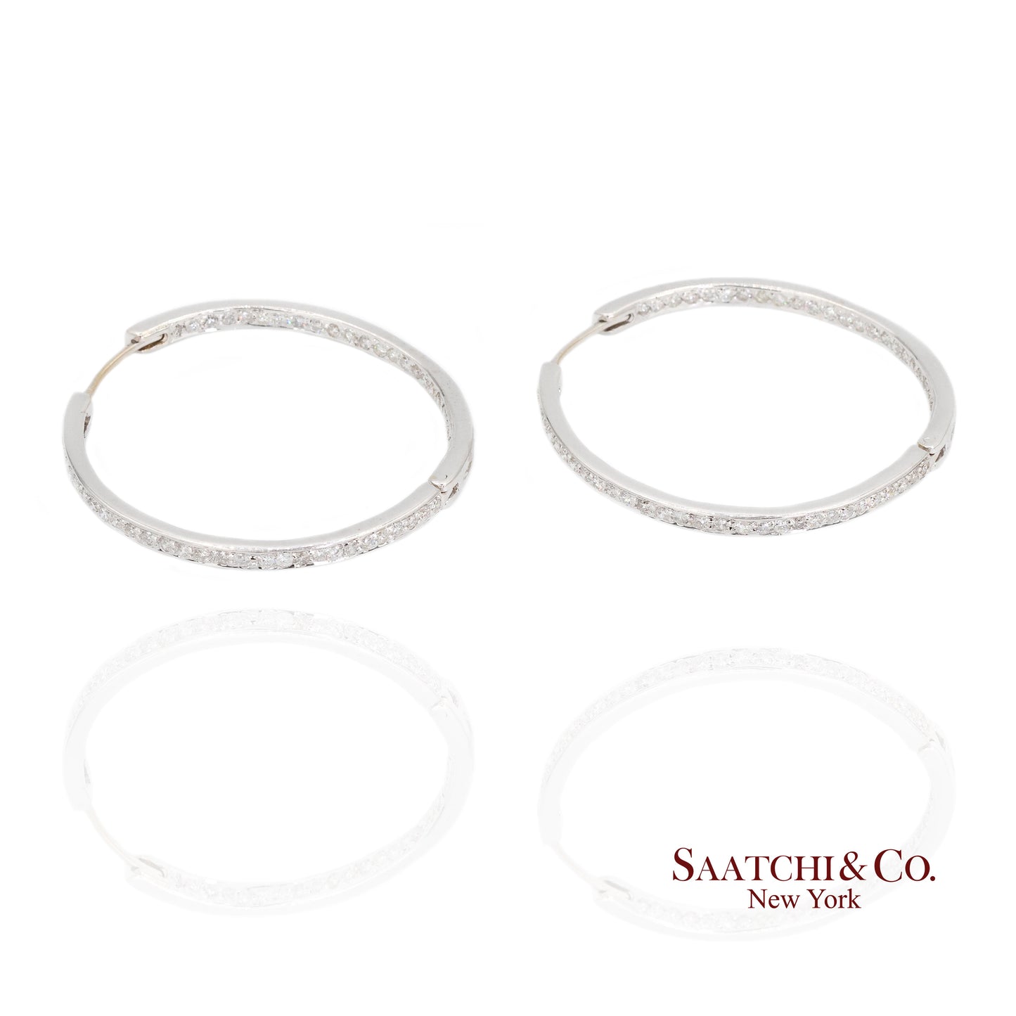 18K White Gold Natural Diamond Hoop Earrings In and Out Diamond