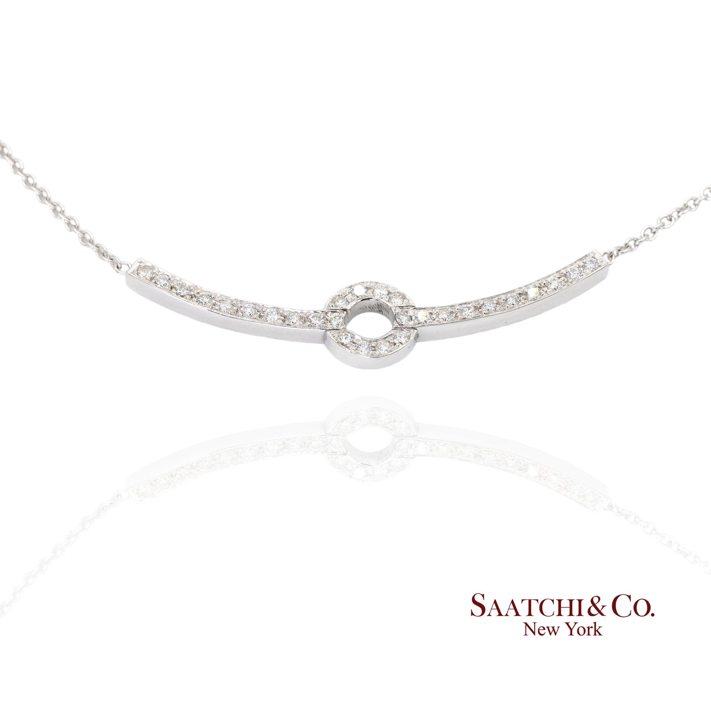 18k Diamond Pendant Necklace Womens 16in White Gold Dainty Pavé Modern