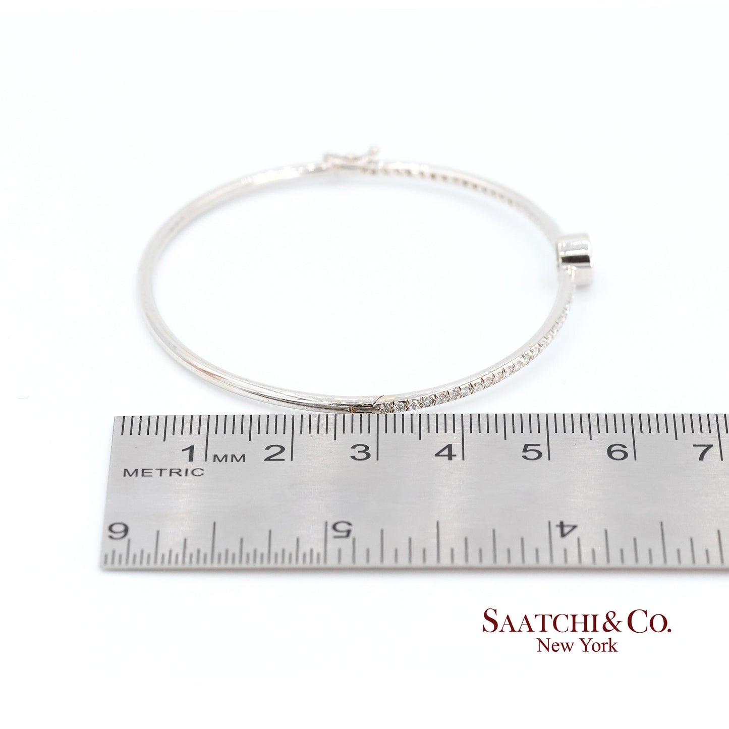 18k Diamond Bangle Bracelet Womens White Gold VS Pave Modern Fine Jewelry