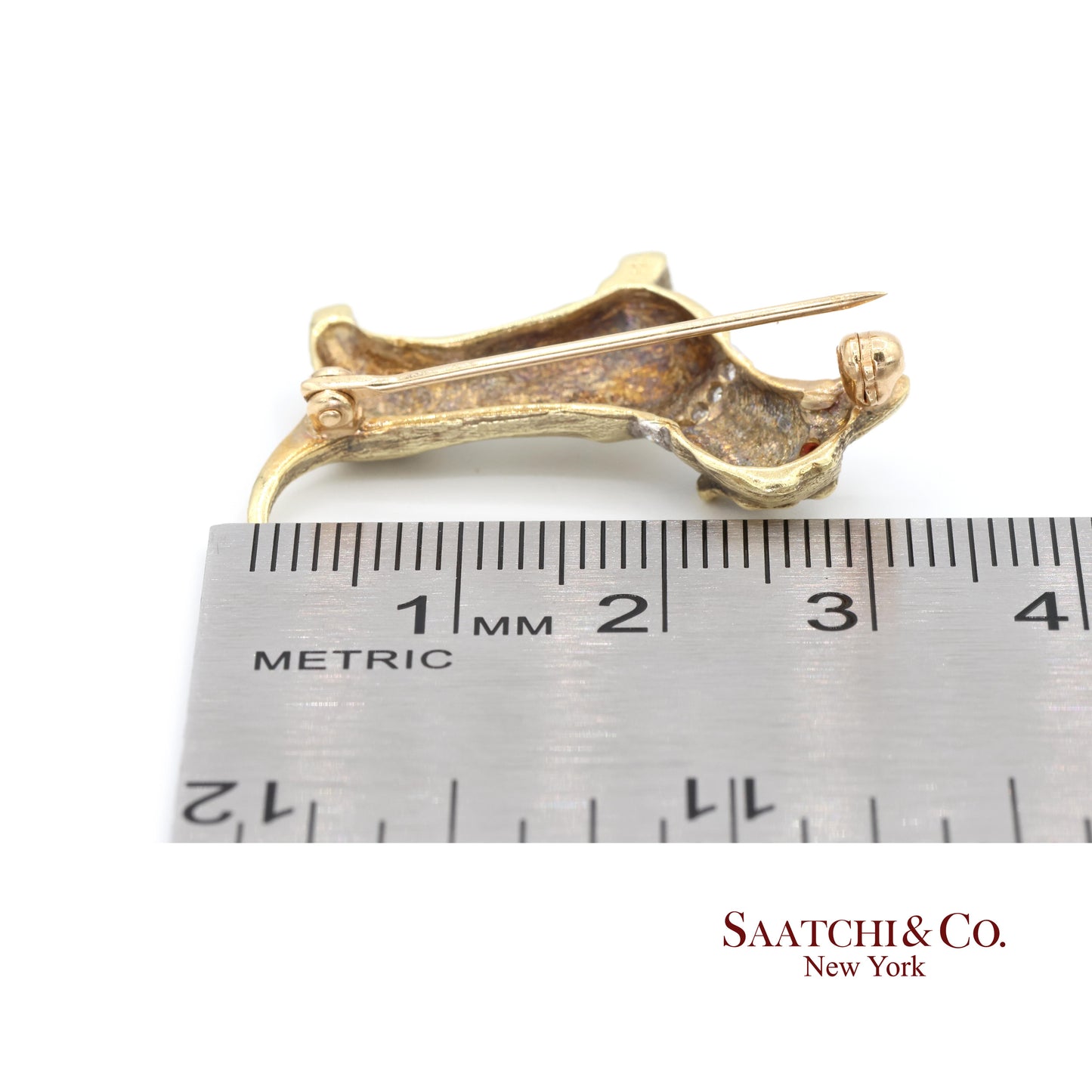 14k (585) Yellow Gold Natural Diamond Dachshund Brooch / Pin