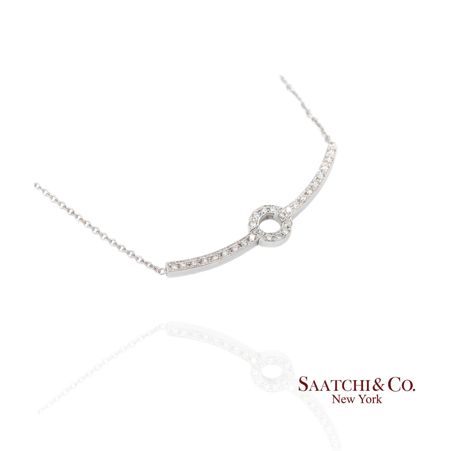 18k Diamond Pendant Necklace Womens 16in White Gold Dainty Pavé Modern