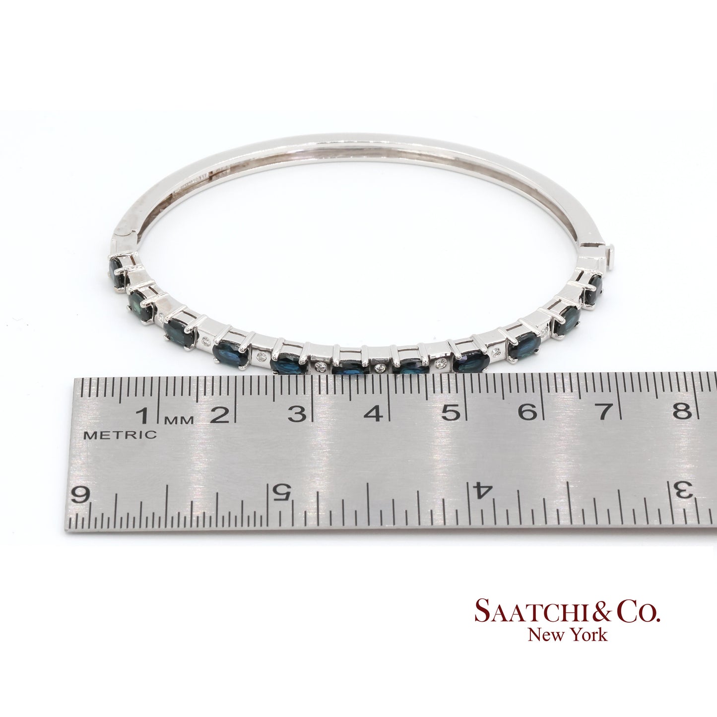 14k white gold Natural sapphire Natural Diamond Bracelet Bangle