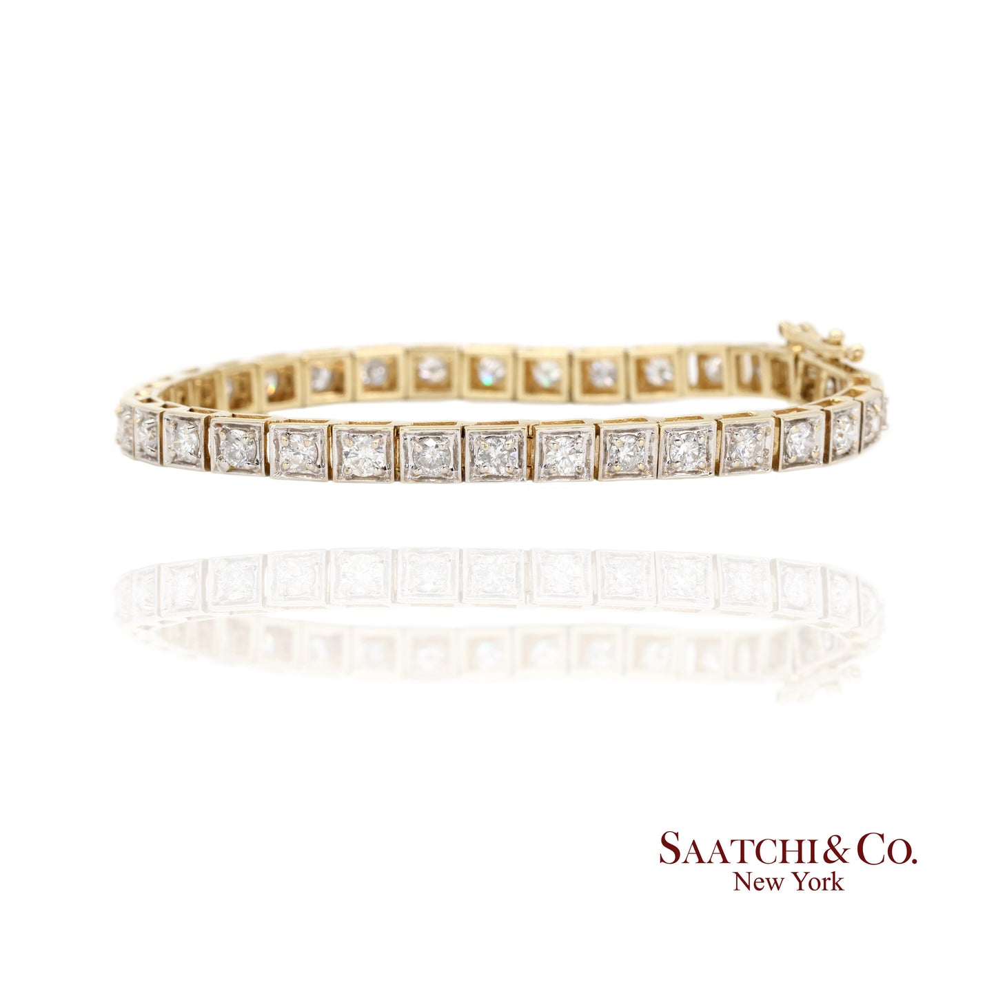 14k (585) Two Tone Yellow White Gold And Natural Diamond Tennis Bracelet 7 inch