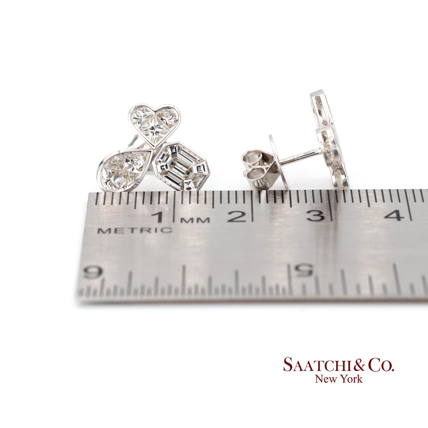 18K white gold Pie cut Pear and Emerald shape natural diamond Earring