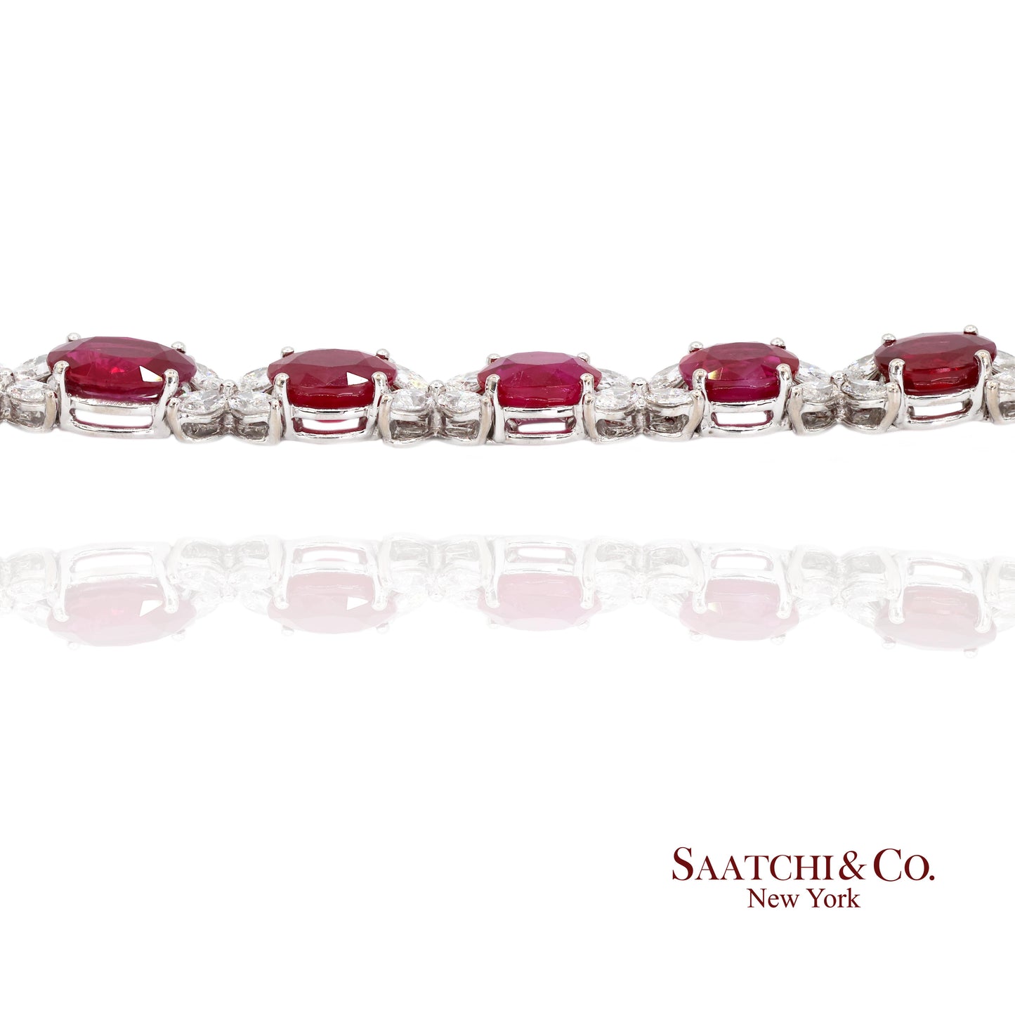 18K (750) White Gold Natural Burmese Ruby and Diamond Bracelet