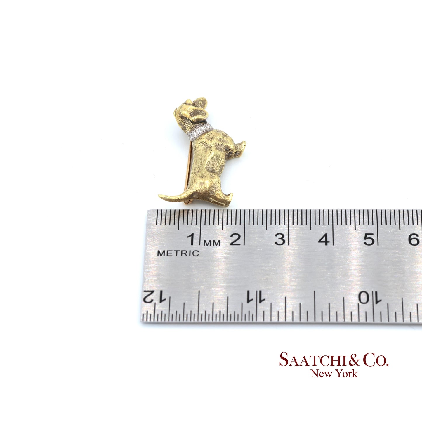 14k (585) Yellow Gold Natural Diamond Dachshund Brooch / Pin