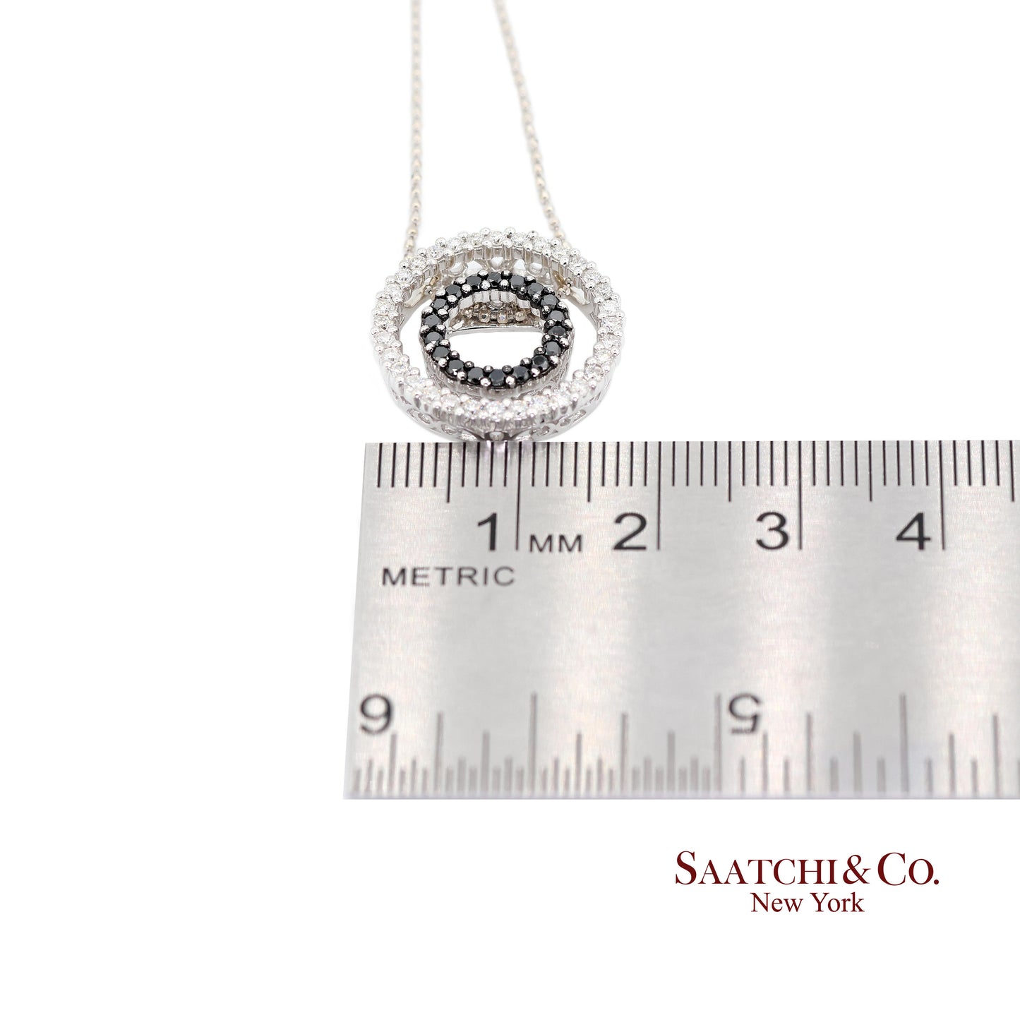 14K (585) White Gold Natural Black & White Diamond Pendant With Chain
