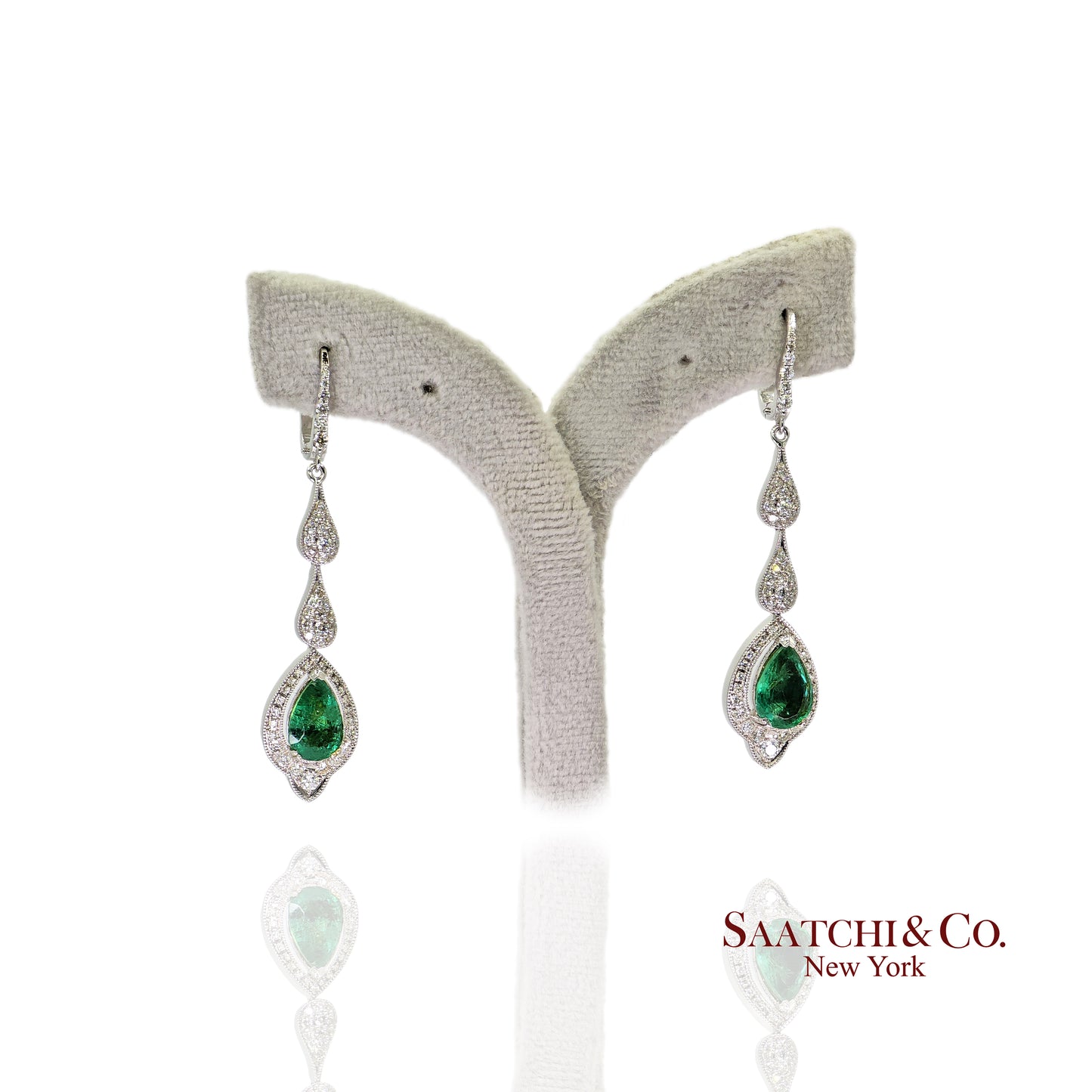 18k (750) White Gold Zambian Emerald and Natural Diamond Earrings