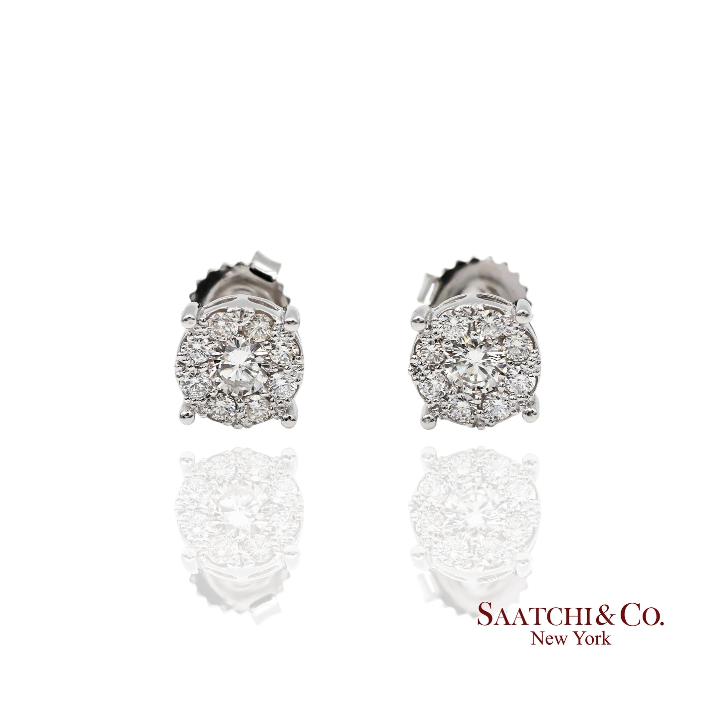 14k (585) White Gold Round Cut Diamond Cluster Stud Earrings