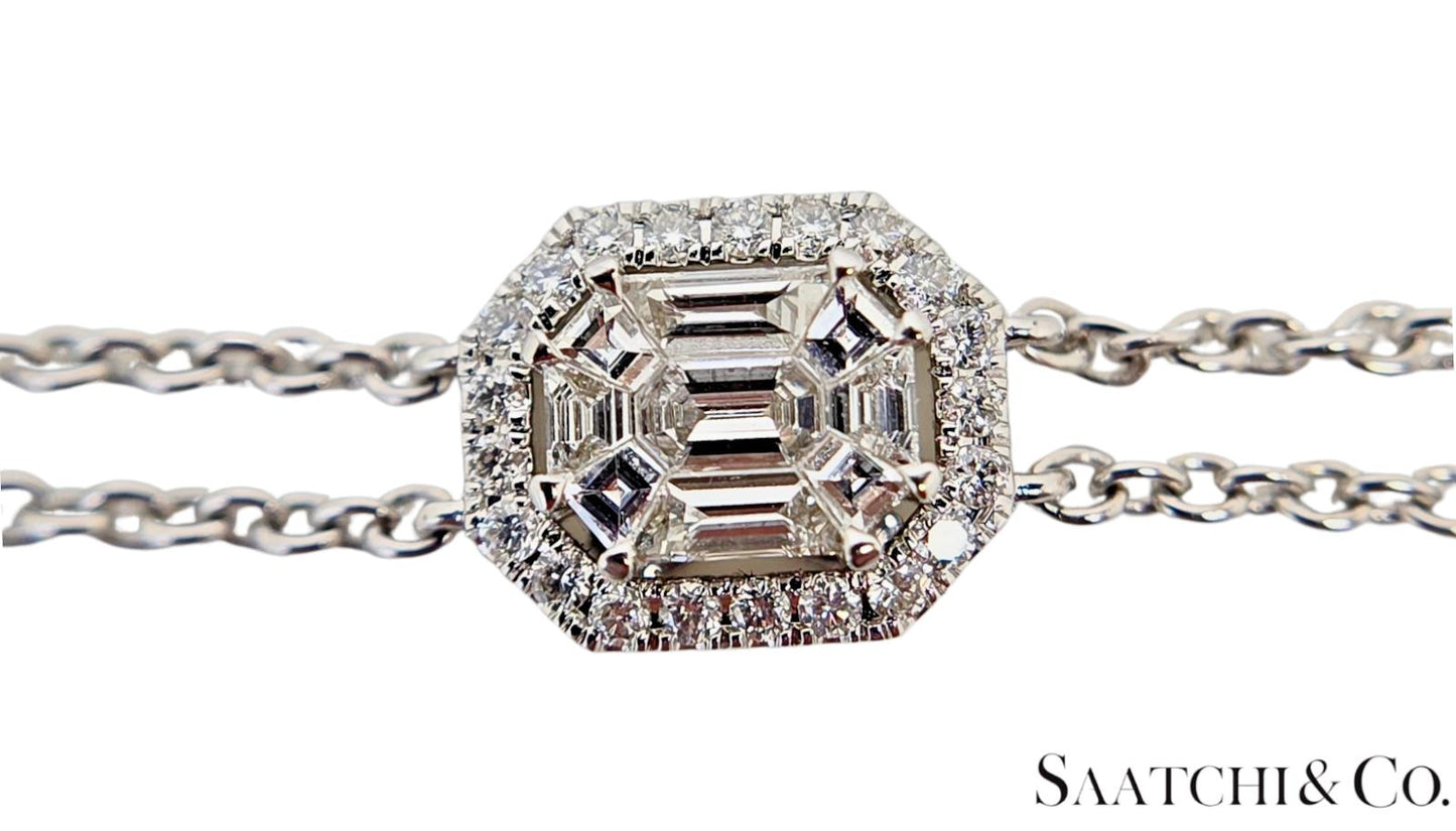 Elegant 18K White Gold Bracelet with 0.89 Ct Natural White Diamonds, 5.2 grams