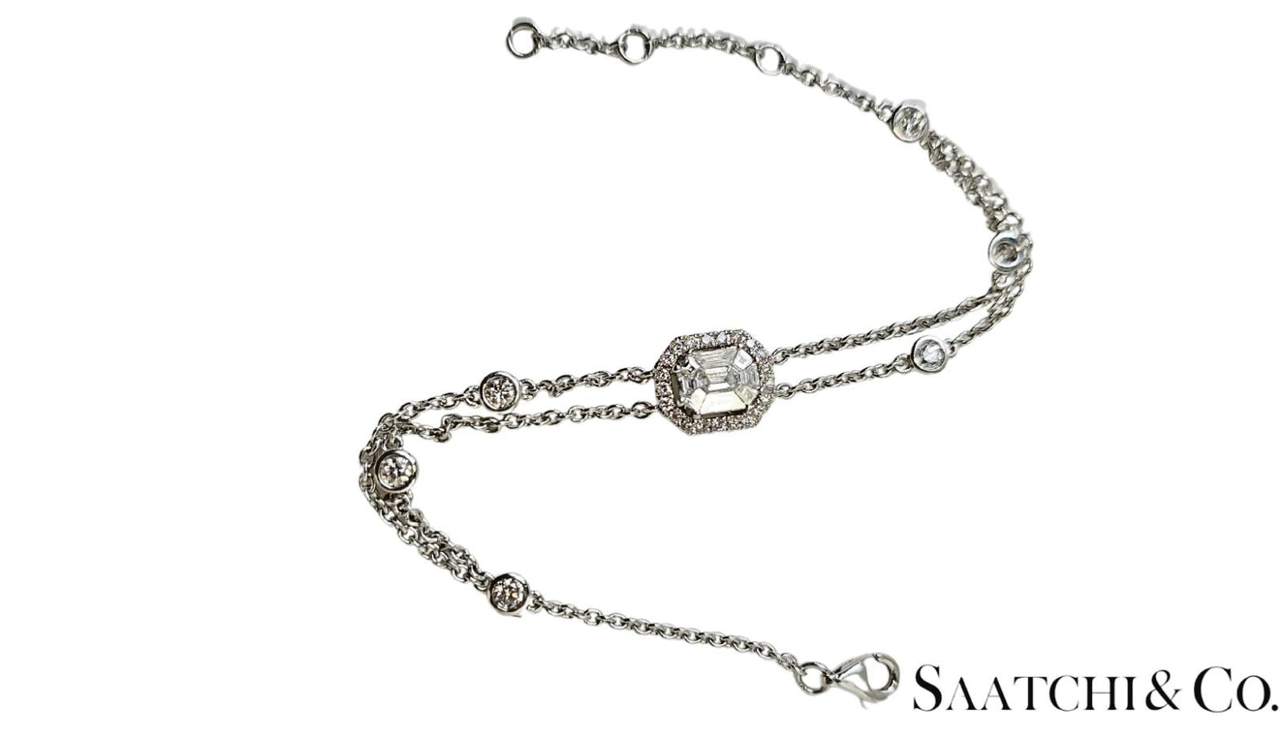 Elegant 18K White Gold Bracelet with 0.89 Ct Natural White Diamonds, 5.2 grams