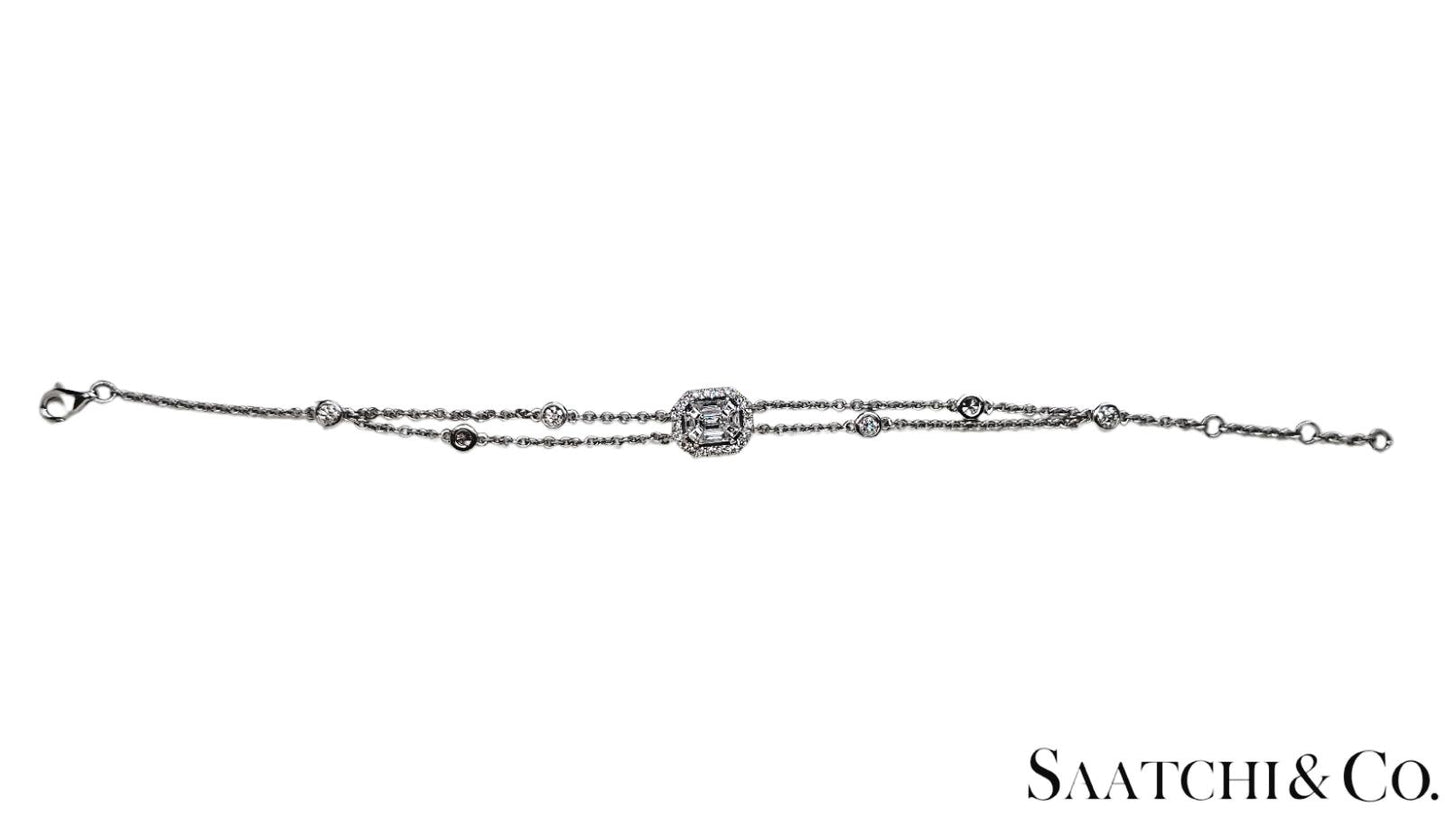 Elegant 18K White Gold Bracelet with 0.89 Ct Natural White Diamonds, 5.2 grams