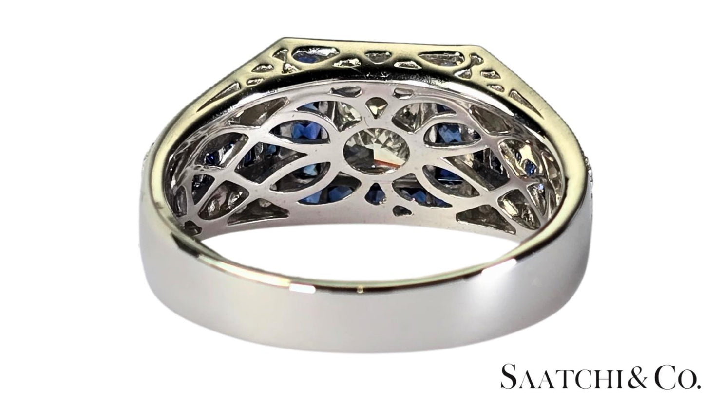 GIA 18K (750) White Gold Natural Diamond & 1.75 Ct Natural Sapphire Ring