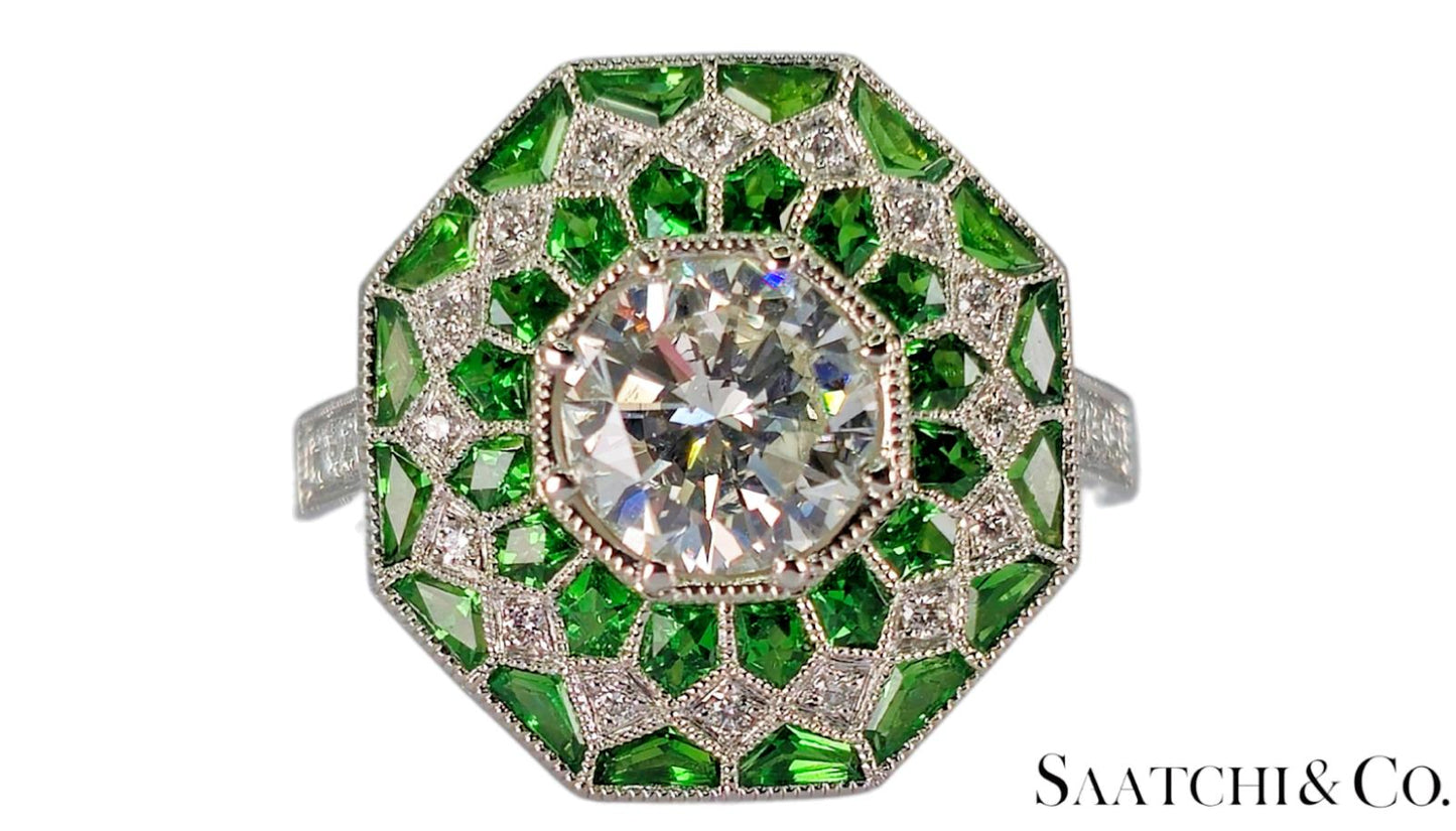 GIA Certified - Natural Tsavorite & Diamond Platinum (950): Ring