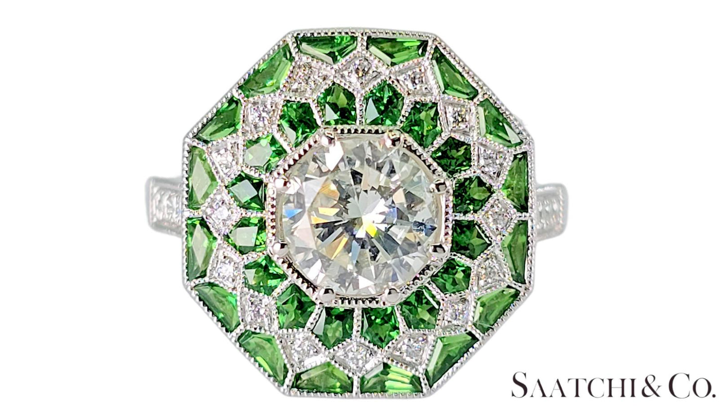 GIA Certified - Natural Tsavorite & Diamond Platinum (950): Ring