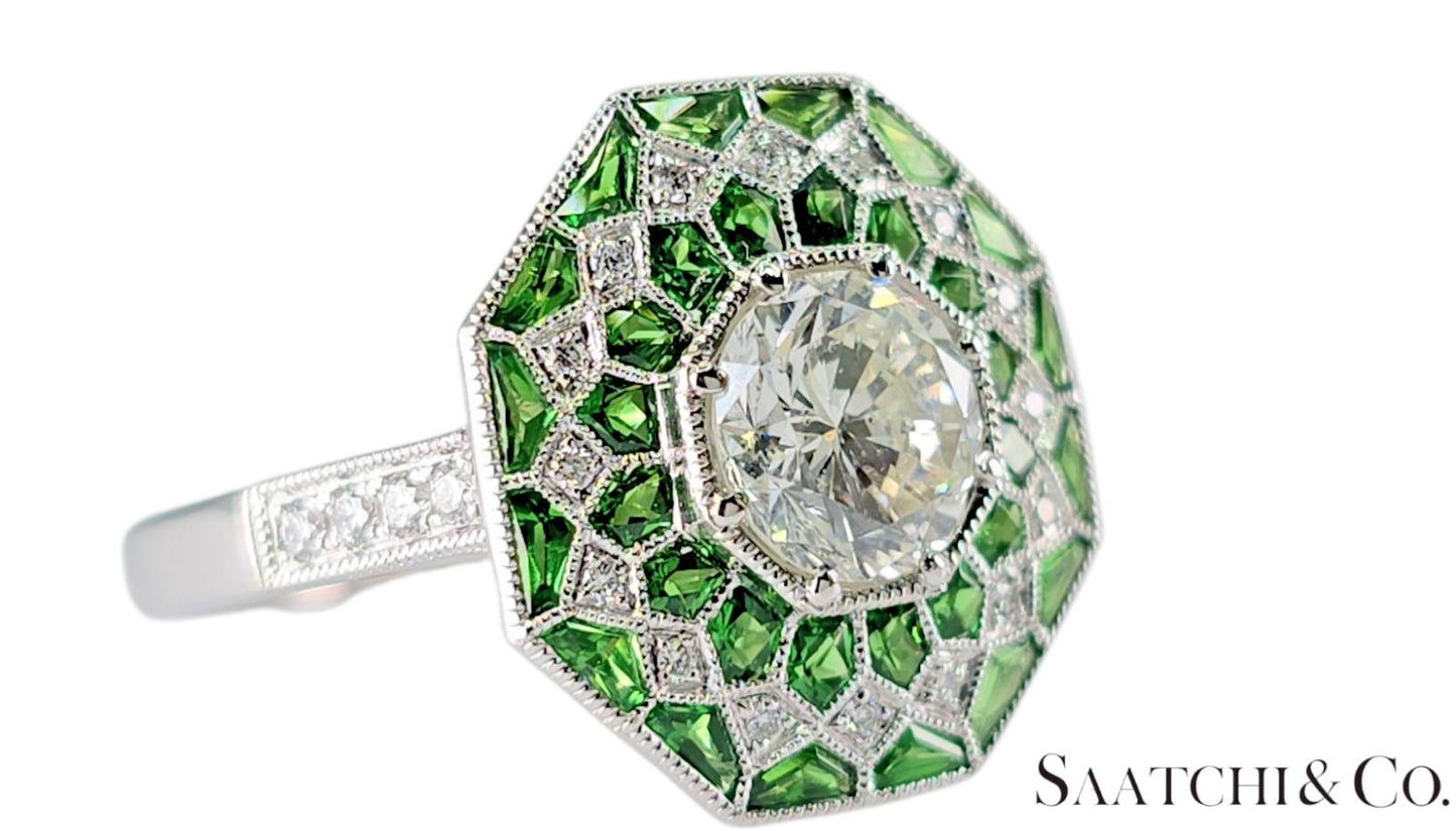 GIA Certified - Natural Tsavorite & Diamond Platinum (950): Ring