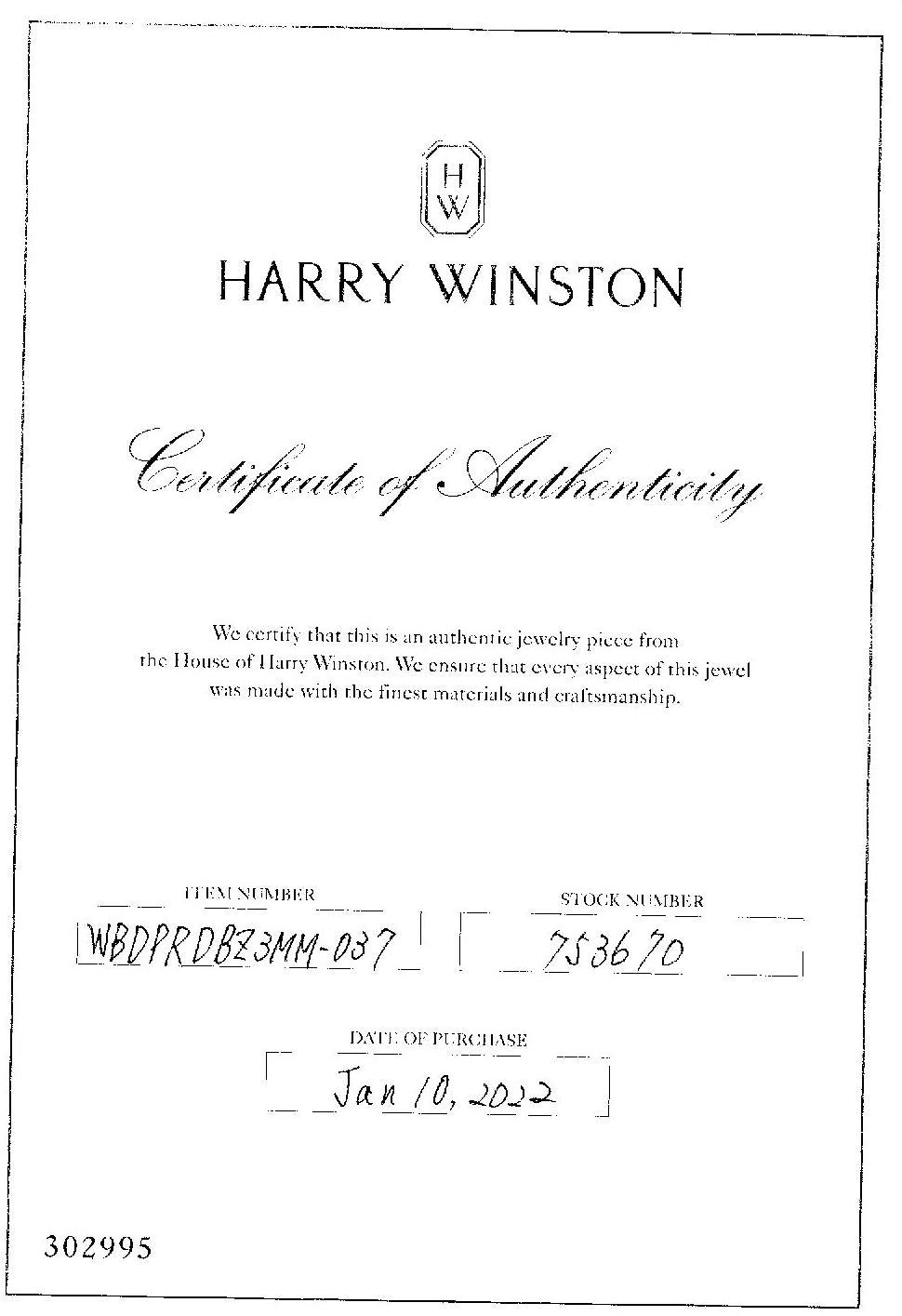 Platinum 950 Harry Winston Natural Single Diamond Band Ring