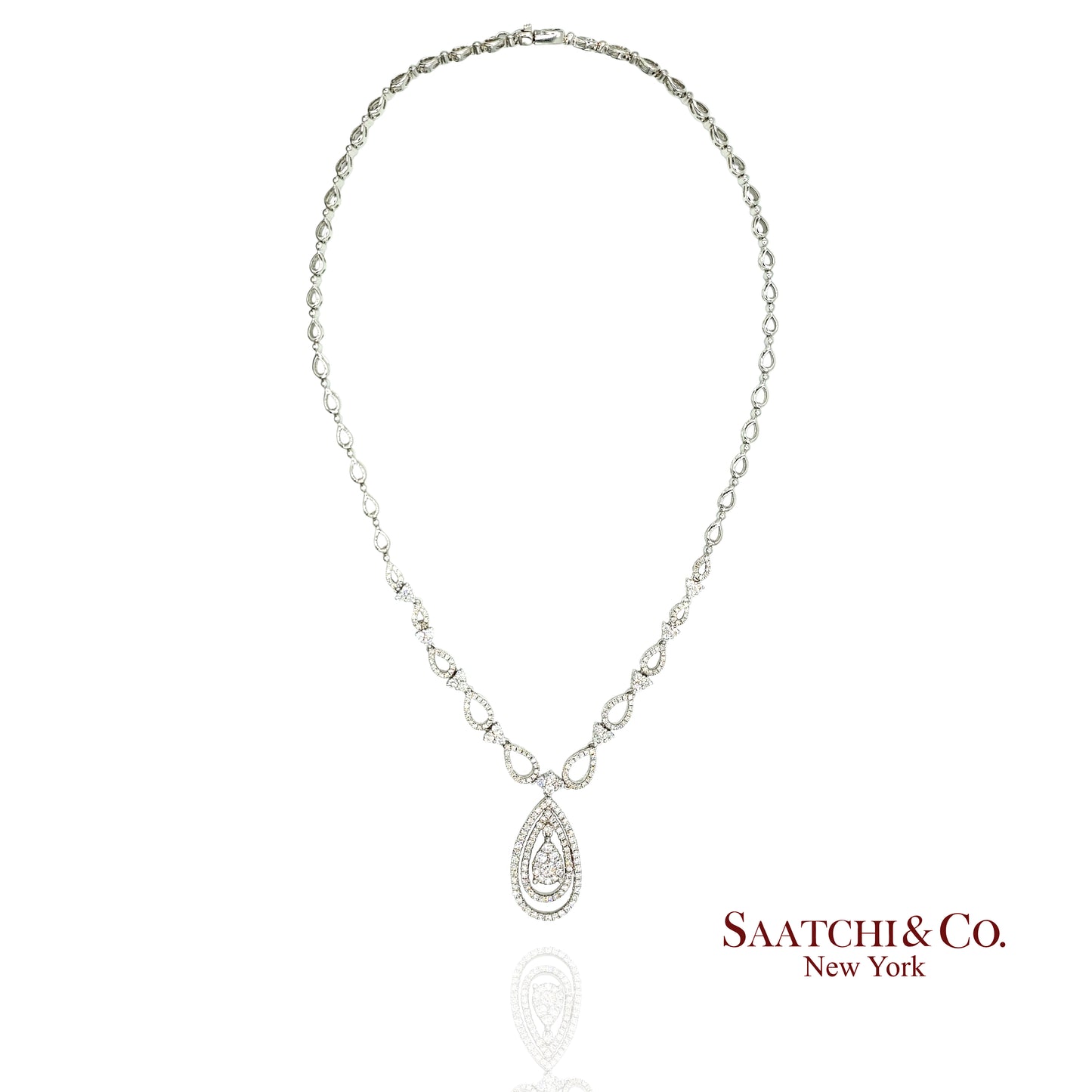 18K (750) White Gold and Natural Diamond Drop Pearl Shape Necklace