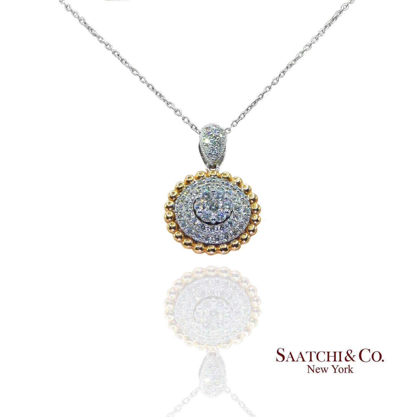 Natural Diamond Necklace 18K White Rose Gold (750) Two Tone