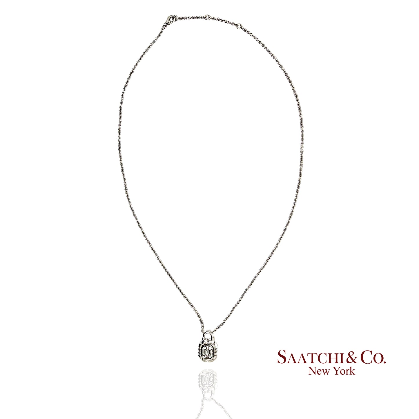 18K White Gold - 0.39 Ct Natural Diamond Luck Shape Pendant with Chain
