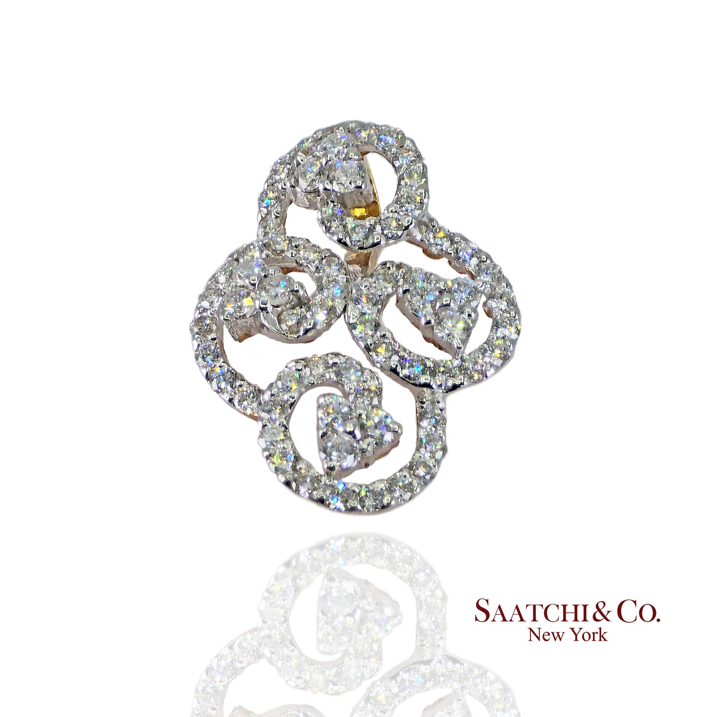 18k (750) White and Yellow Gold Natural Diamond Brooch / Pin