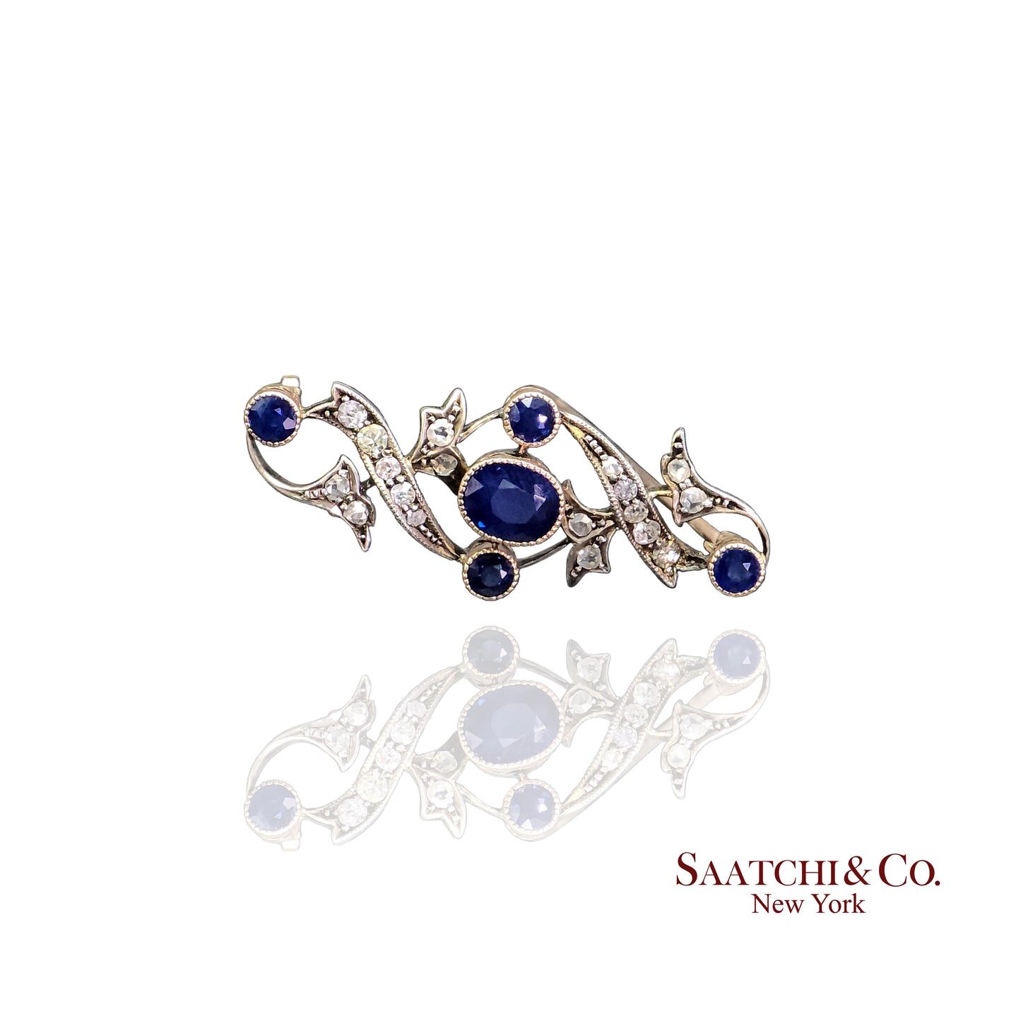 Vintage Natural Sapphire 14K Gold Brooch Pin With Gia Certificate