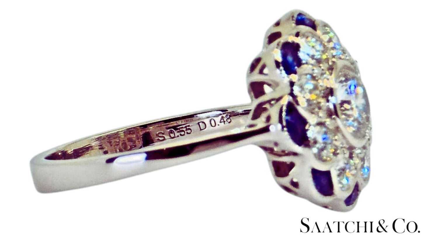 Platinum (950) - Natural 1.08 Ct diamond and 0.55 Ct Blue Sapphire ring, Size 7