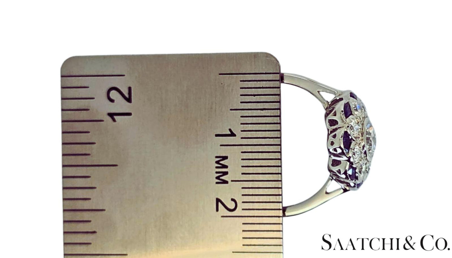 Platinum (950) - Natural 1.08 Ct diamond and 0.55 Ct Blue Sapphire ring, Size 7