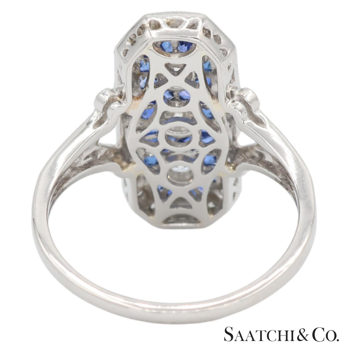 Platinum (950) Natural Diamond and Natural Sapphire Elegant Ring