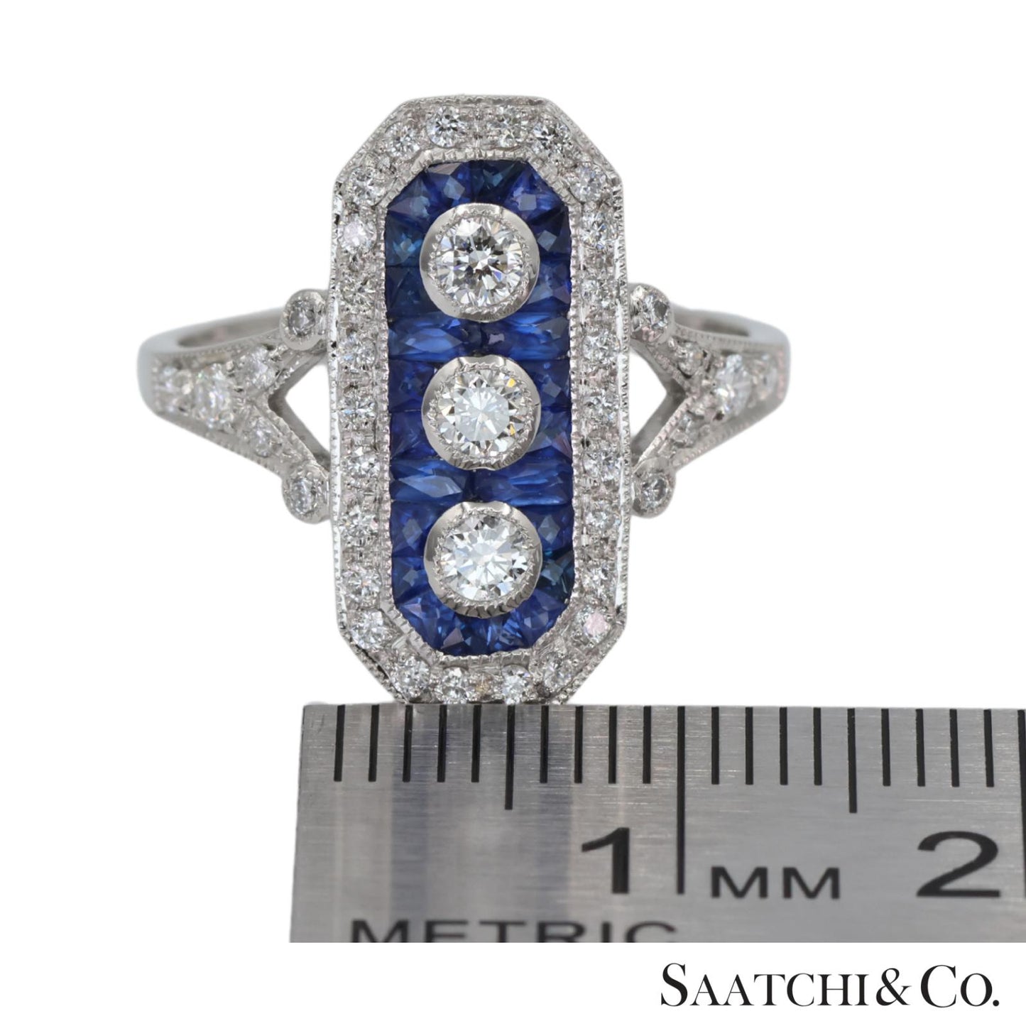 Platinum (950) Natural Diamond and Natural Sapphire Elegant Ring