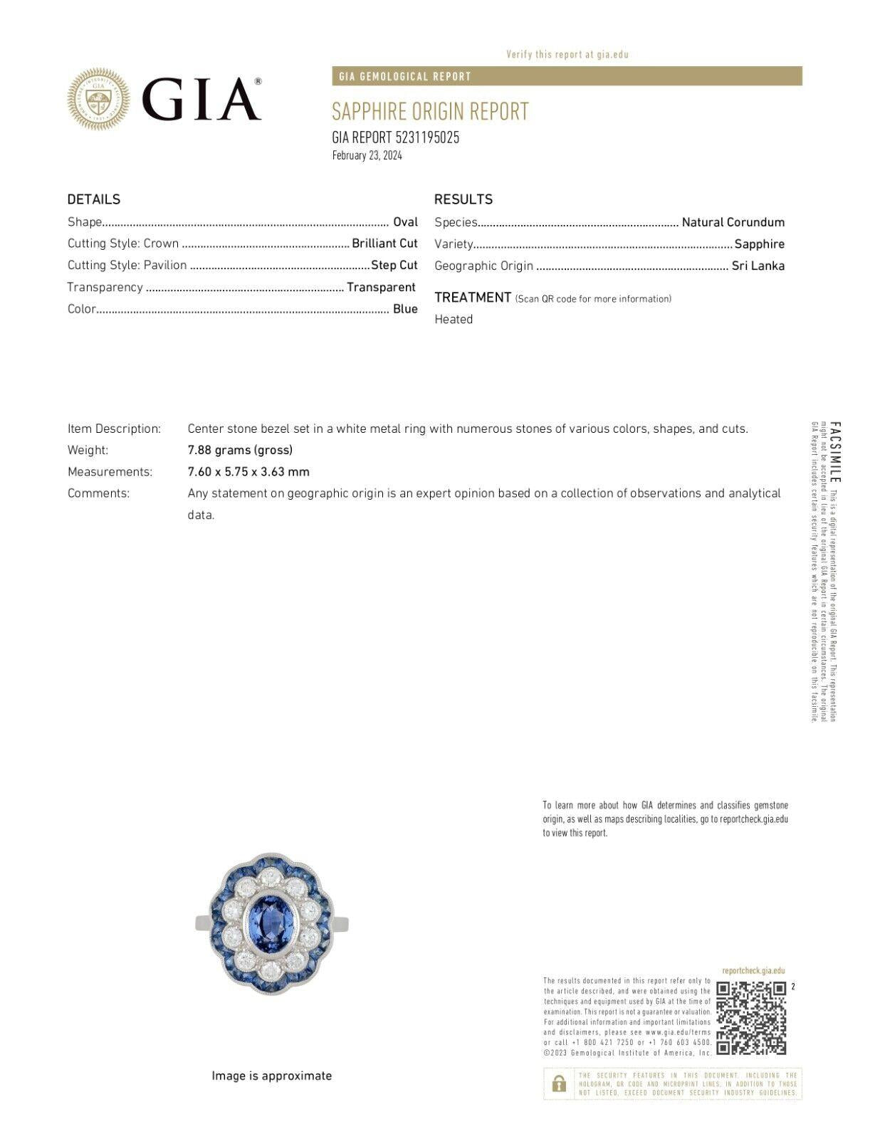 Platinum Ring 8gram - Natural 1.54ct Sapphire & 0.60 ct Diamond, GIA Certified