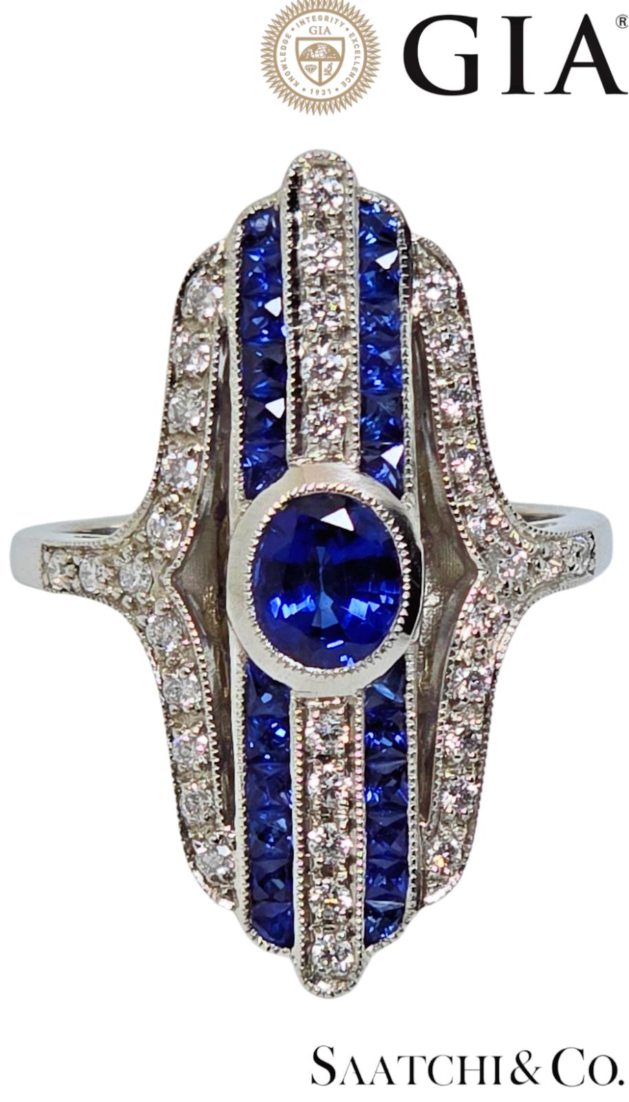 Platinum Ring 9.2 gram -Natural 0.85 Ct Sapphire & 0.35Ct Diamond, GIA Certified
