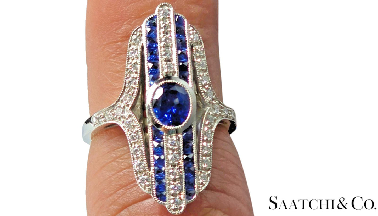 Platinum Ring 9.2 gram -Natural 0.85 Ct Sapphire & 0.35Ct Diamond, GIA Certified