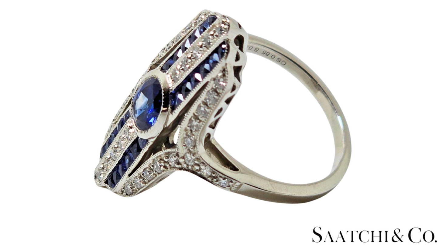 Platinum Ring 9.2 gram -Natural 0.85 Ct Sapphire & 0.35Ct Diamond, GIA Certified