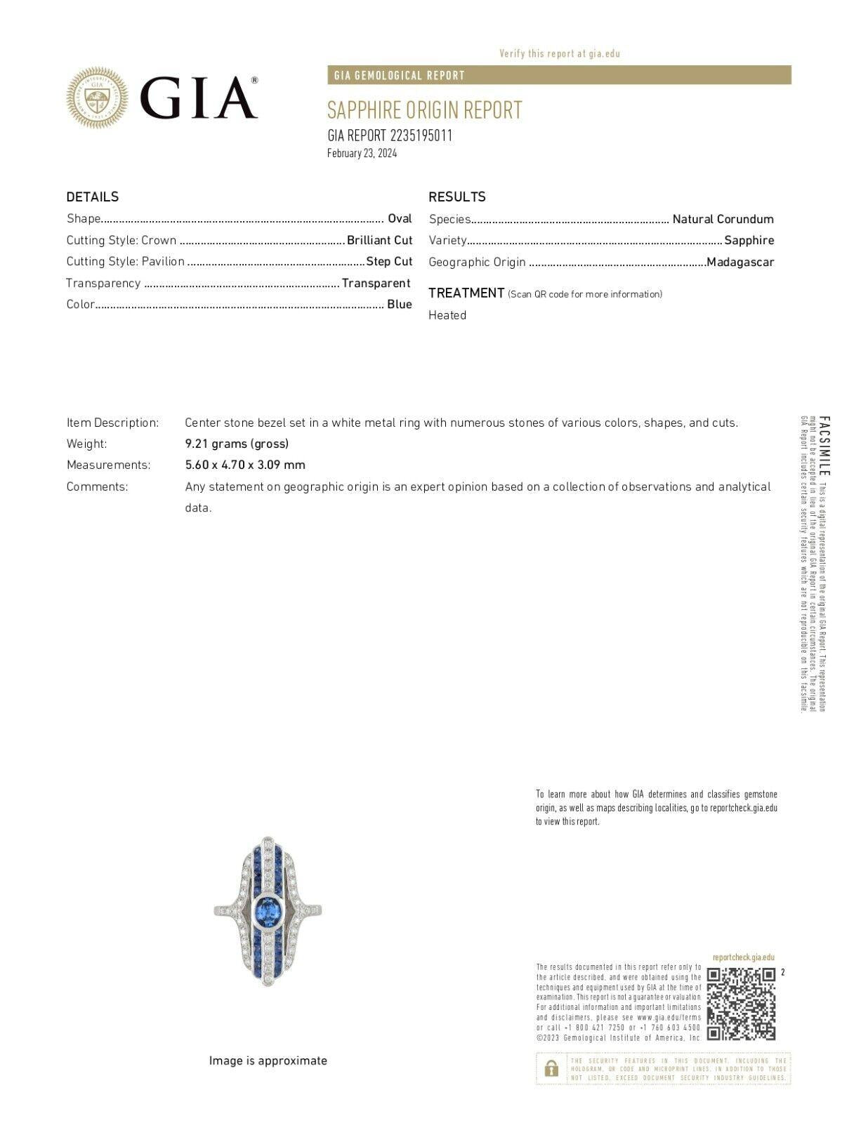 Platinum Ring 9.2 gram -Natural 0.85 Ct Sapphire & 0.35Ct Diamond, GIA Certified
