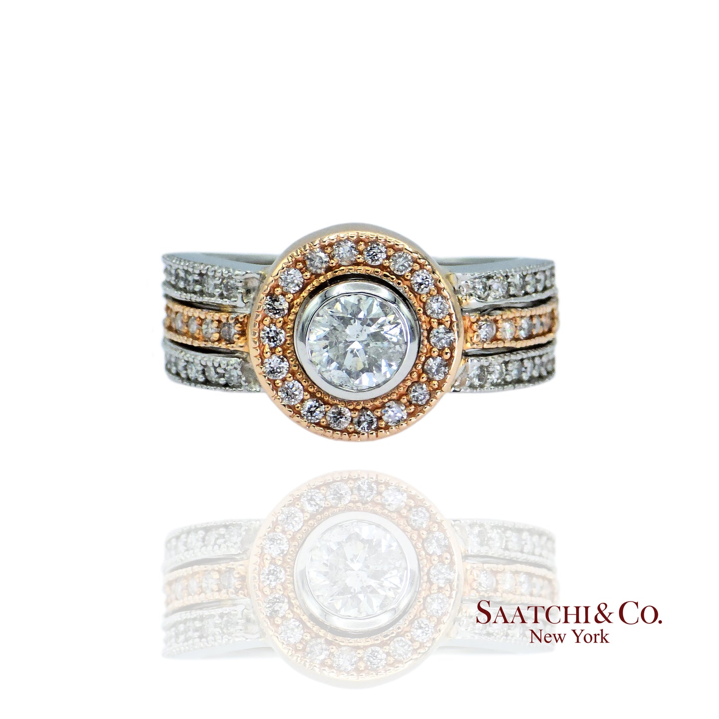 14K (585) White and Rose Gold Natural Diamond Ring