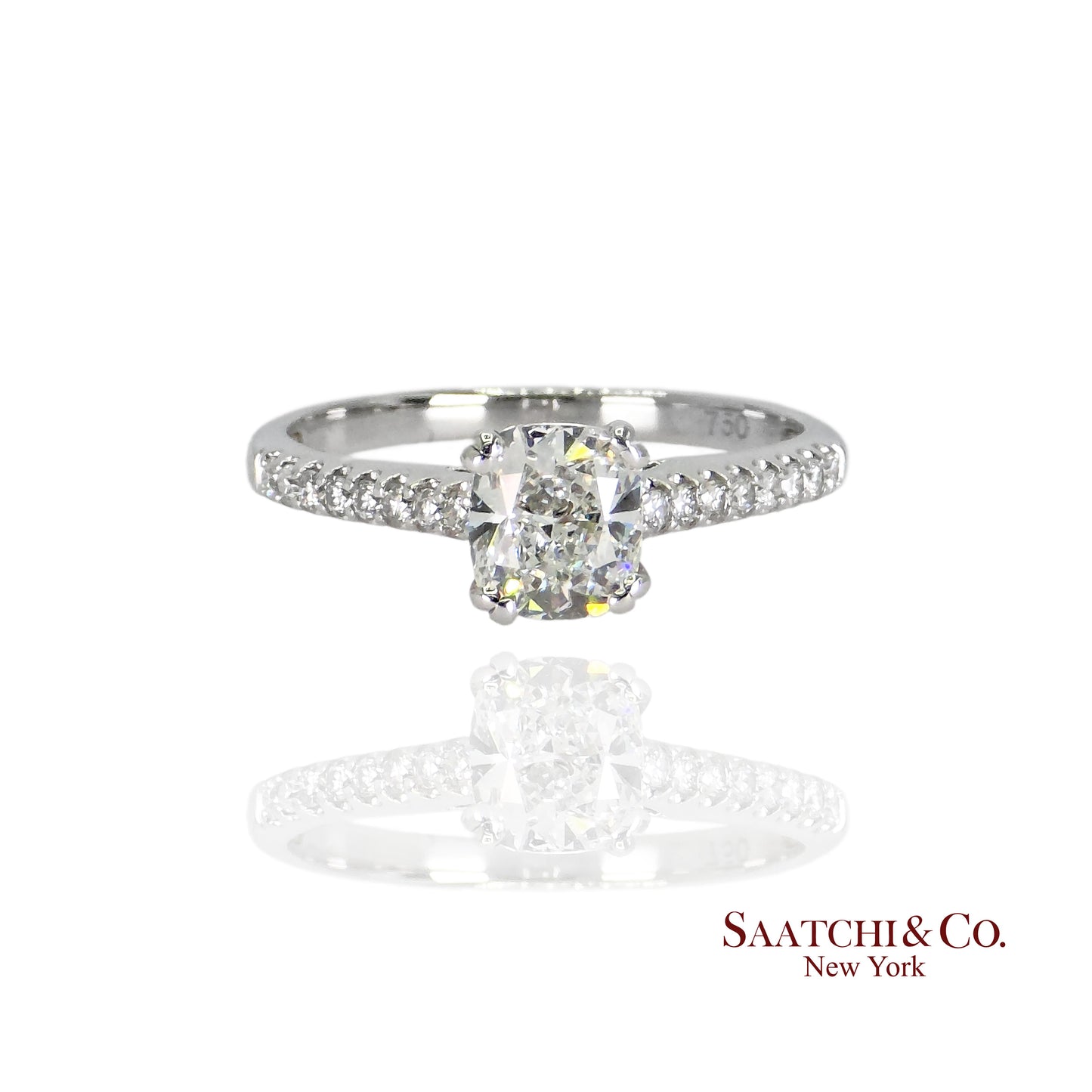 GIA Certified Natural Diamond Cushion cut in 18k (750) White Gold Ring Size 6
