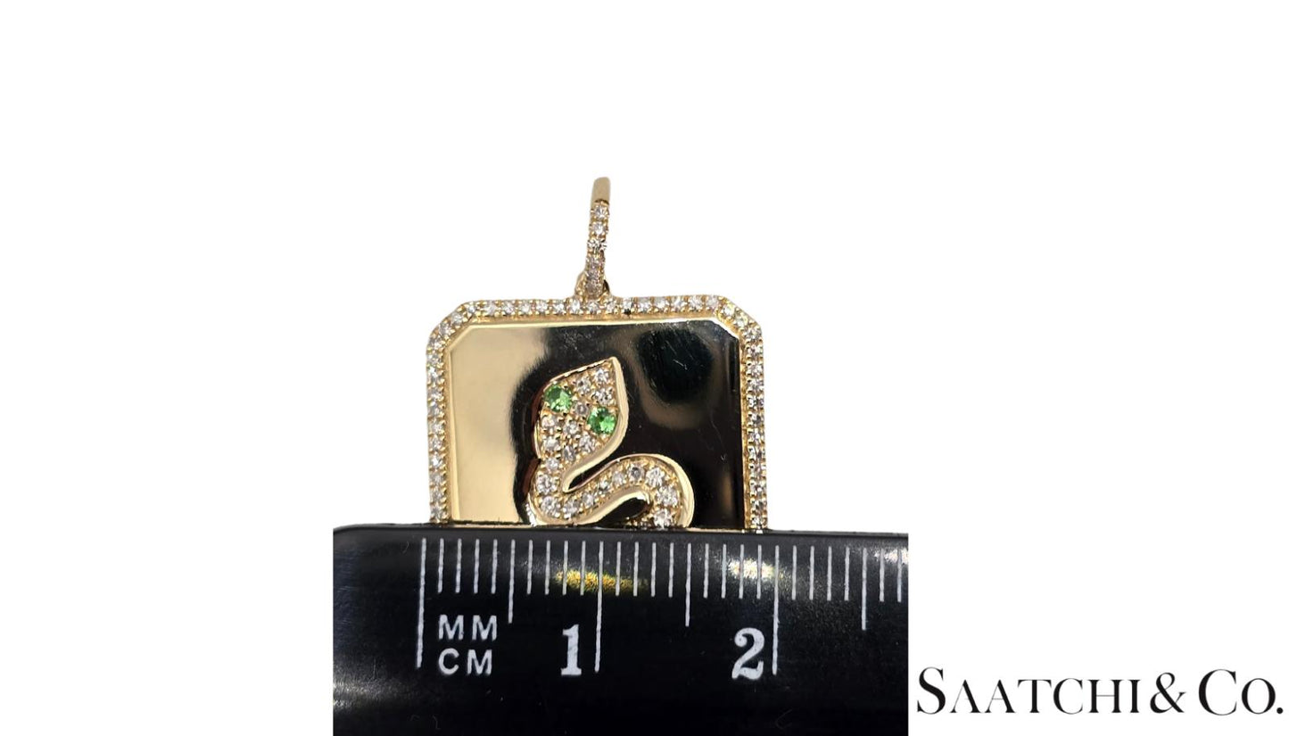 14K(585) Yellow Gold Natural Diamond & Natural Tsavorite Snake Pendant