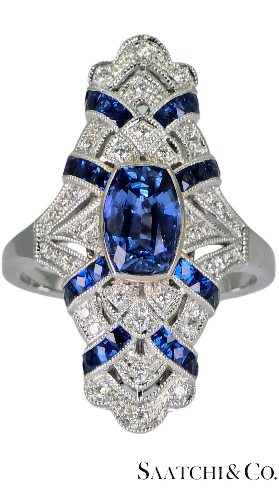 Stunning 18K (750) White Gold - Natural VVS Diamond & Blue Sapphire: Ring