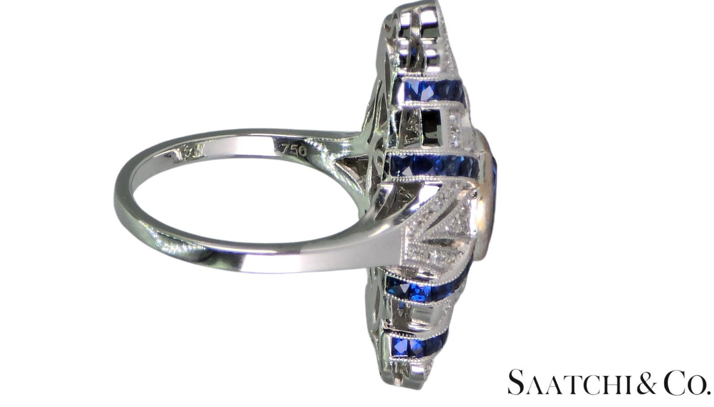 Stunning 18K (750) White Gold - Natural VVS Diamond & Blue Sapphire: Ring