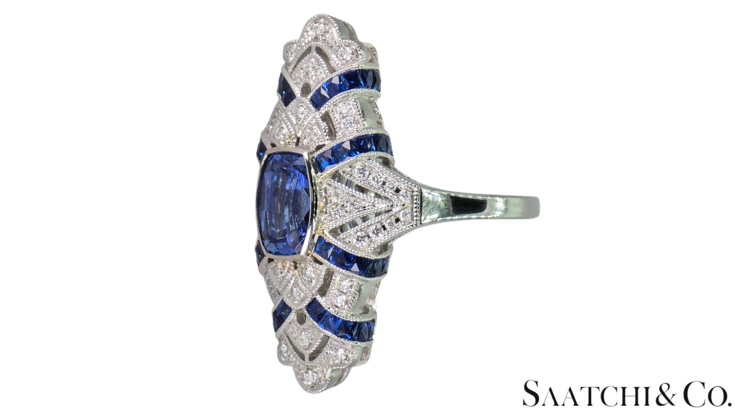 Stunning 18K (750) White Gold - Natural VVS Diamond & Blue Sapphire: Ring