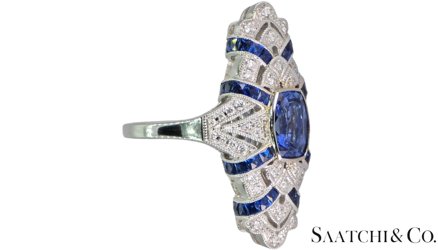 Stunning 18K (750) White Gold - Natural VVS Diamond & Blue Sapphire: Ring