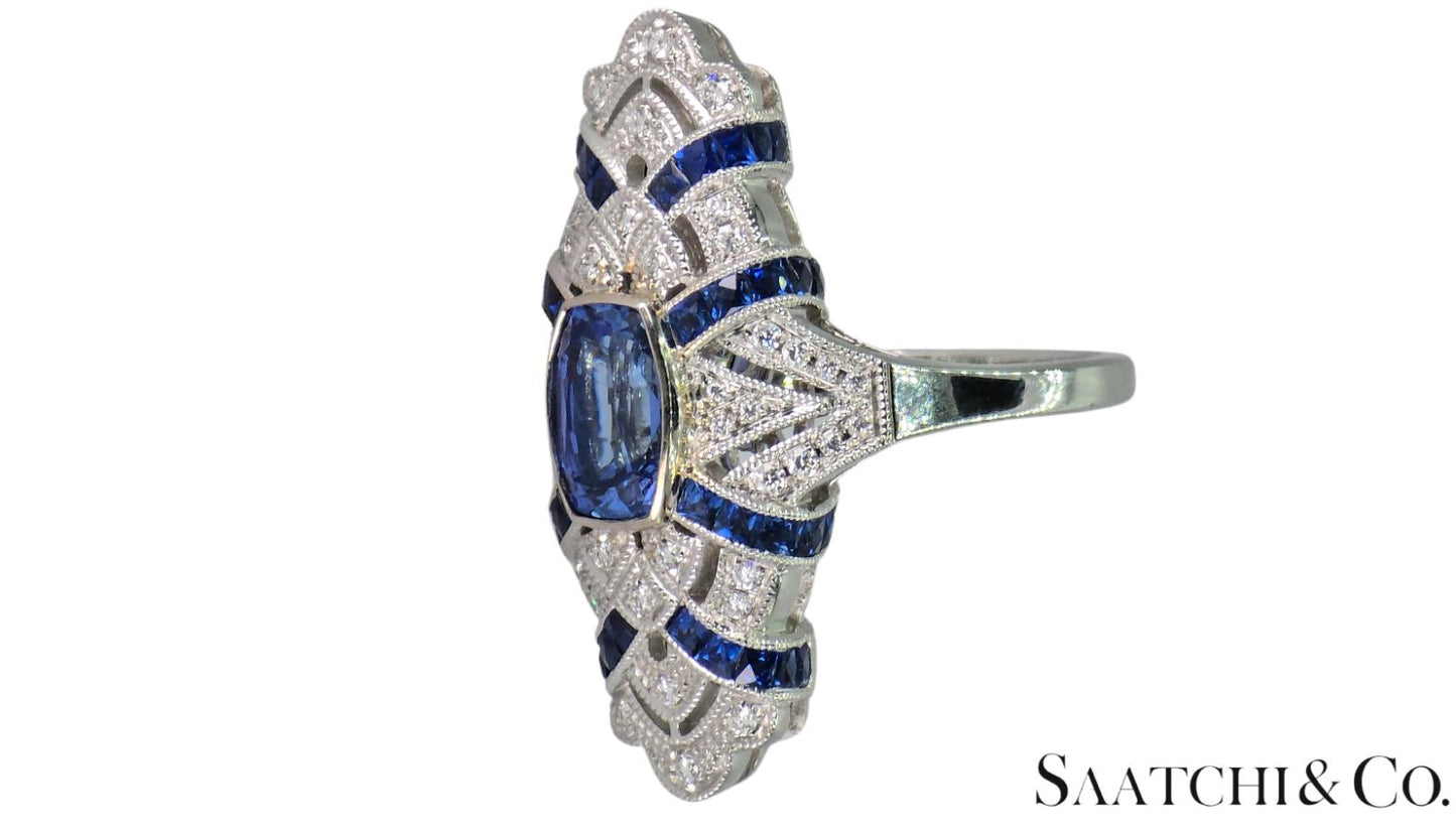 Stunning 18K (750) White Gold - Natural VVS Diamond & Blue Sapphire: Ring