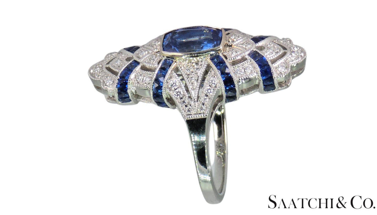 Stunning 18K (750) White Gold - Natural VVS Diamond & Blue Sapphire: Ring