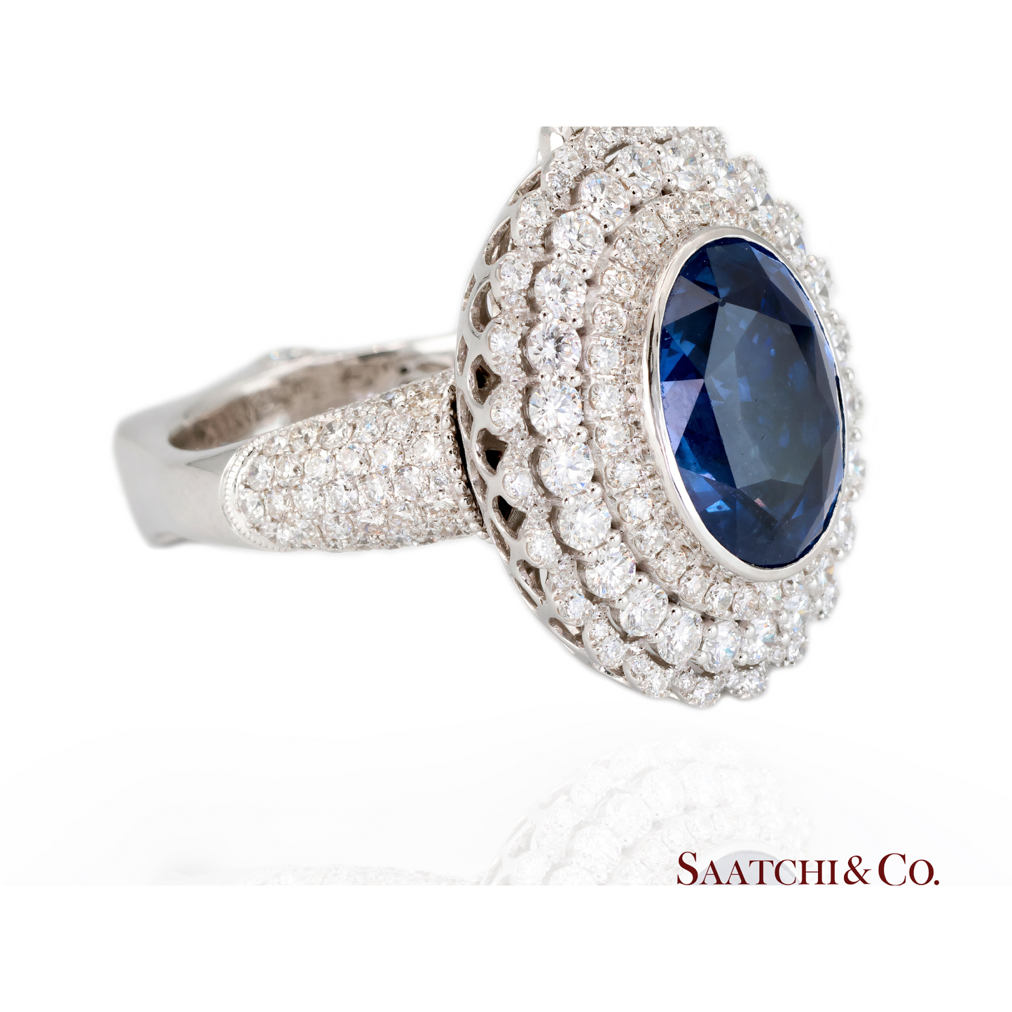 18k (750) White Gold Convertible Ring in Natural Sapphire and Natural Diamond