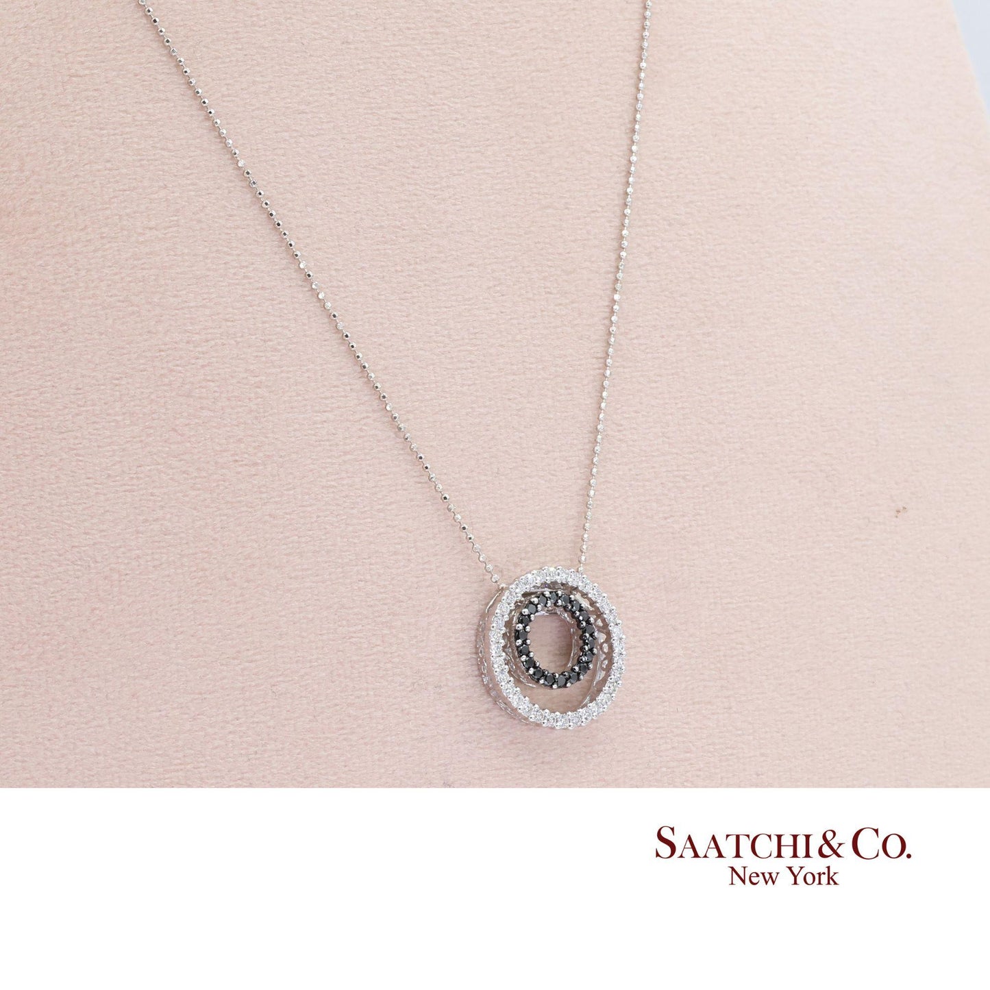 14K (585) White Gold Natural Black & White Diamond Pendant With Chain