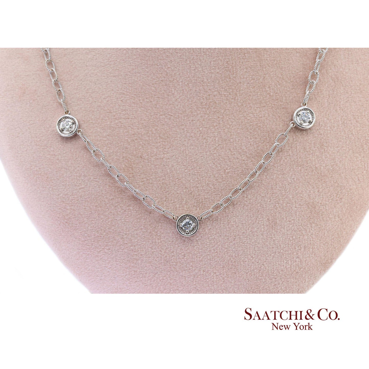 14k Diamond Station Necklace Womens 18in White Gold Minimalist Dainty Chic