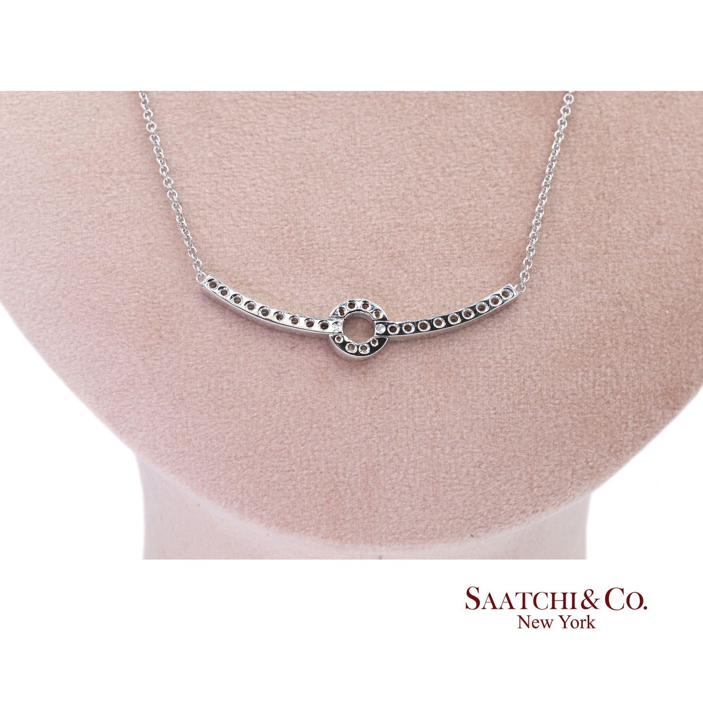 18k Diamond Pendant Necklace Womens 16in White Gold Dainty Pavé Modern