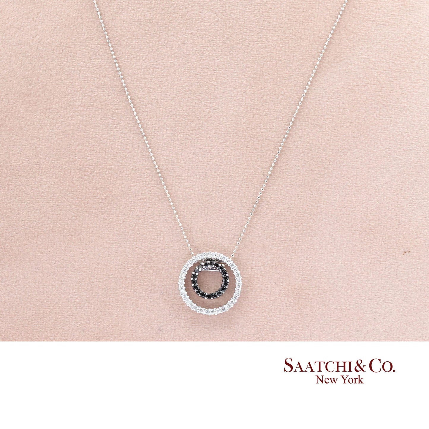 14K (585) White Gold Natural Black & White Diamond Pendant With Chain